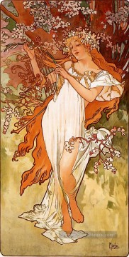  1896 Tableau - Panneau Printemps 1896 Art Nouveau tchèque Alphonse Mucha